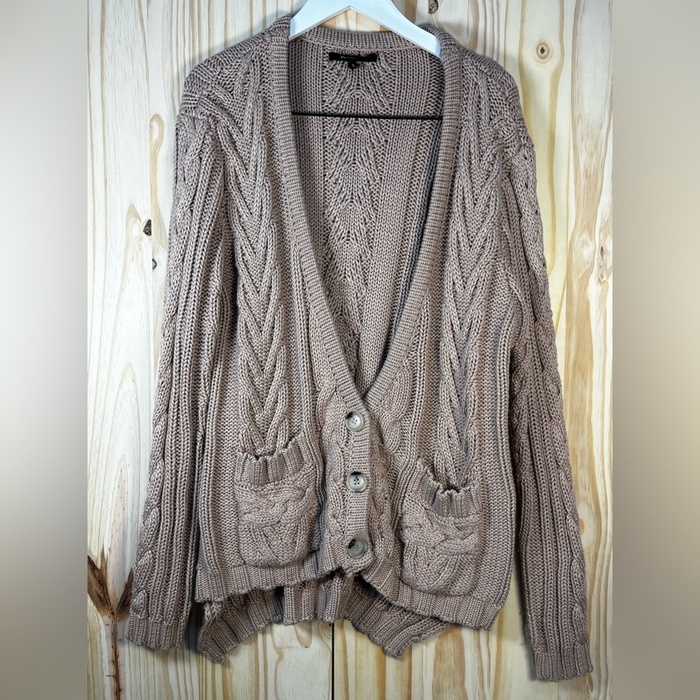Olivaceous Taupe Cable-Knit Button-Front Cardigan